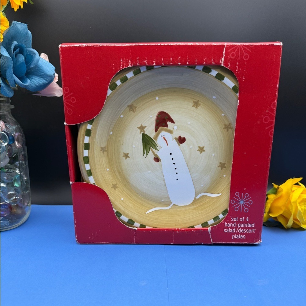 Sonoma Lifestyle Snowman 8" Salad Plates (Set of‎ 4 Kohls Christmas Plates) New